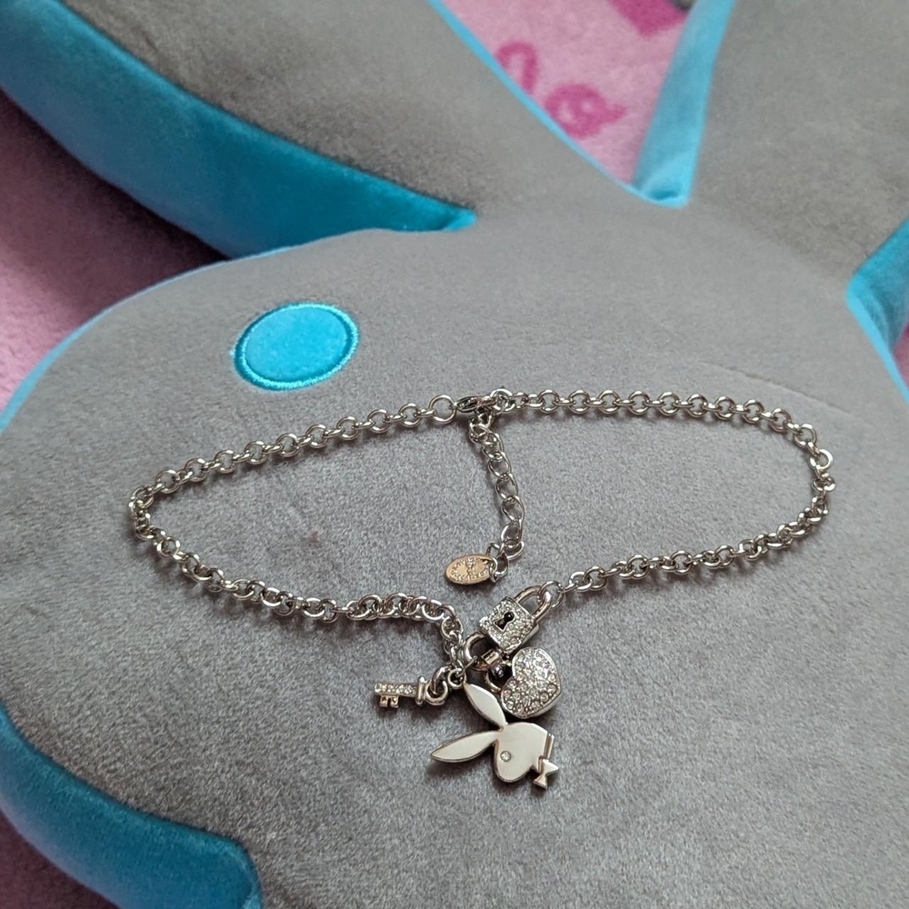Playboy Bunny necklace with charms bunny heart key lock bling